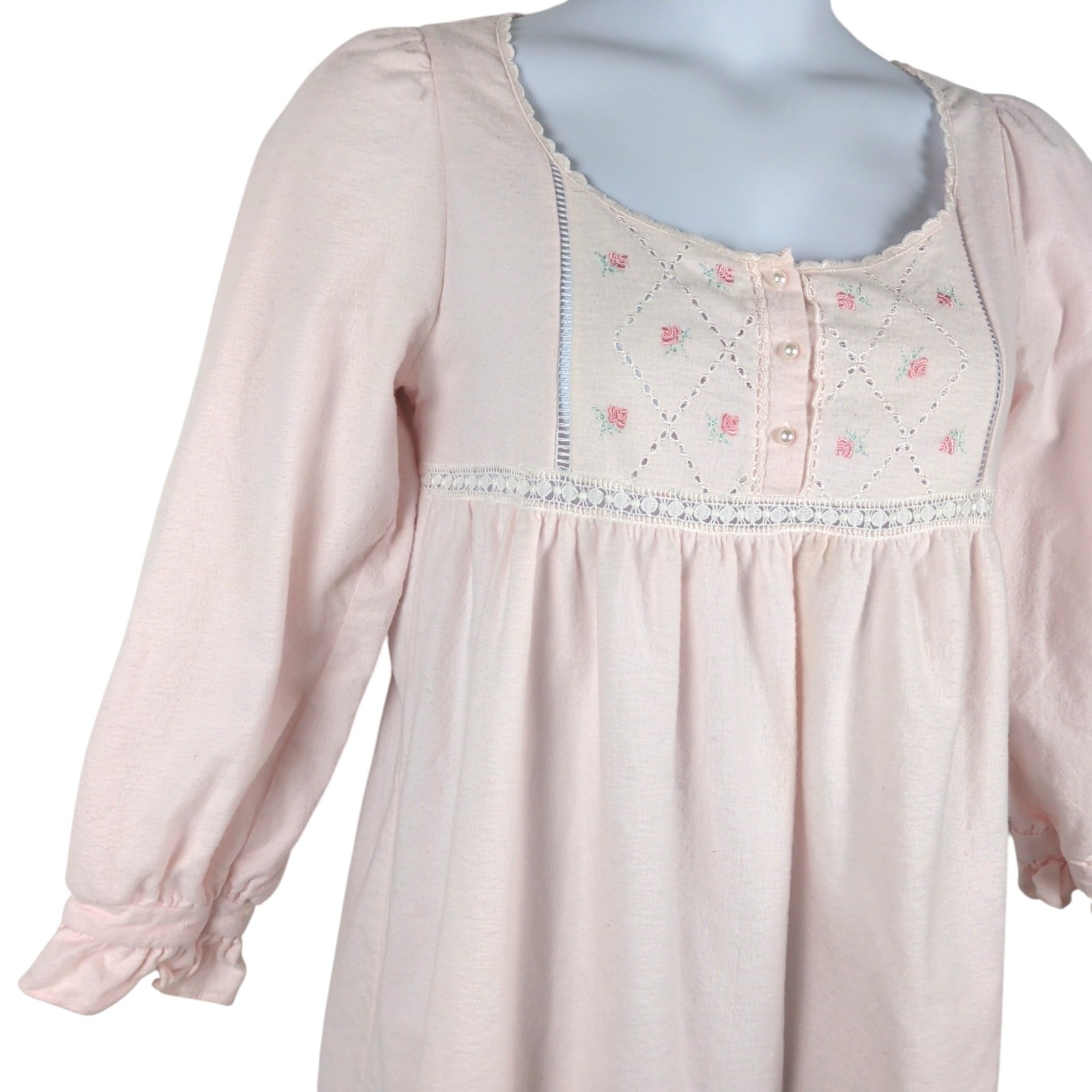 Vintage Victorias Secret Pink Cotton Nightgown Floral Lace Ruffle Small 90s